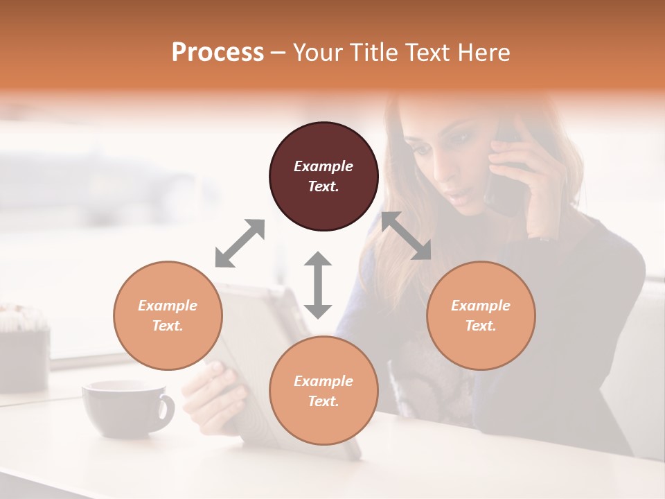 A Woman Sitting At A Table Talking On A Cell Phone PowerPoint Template