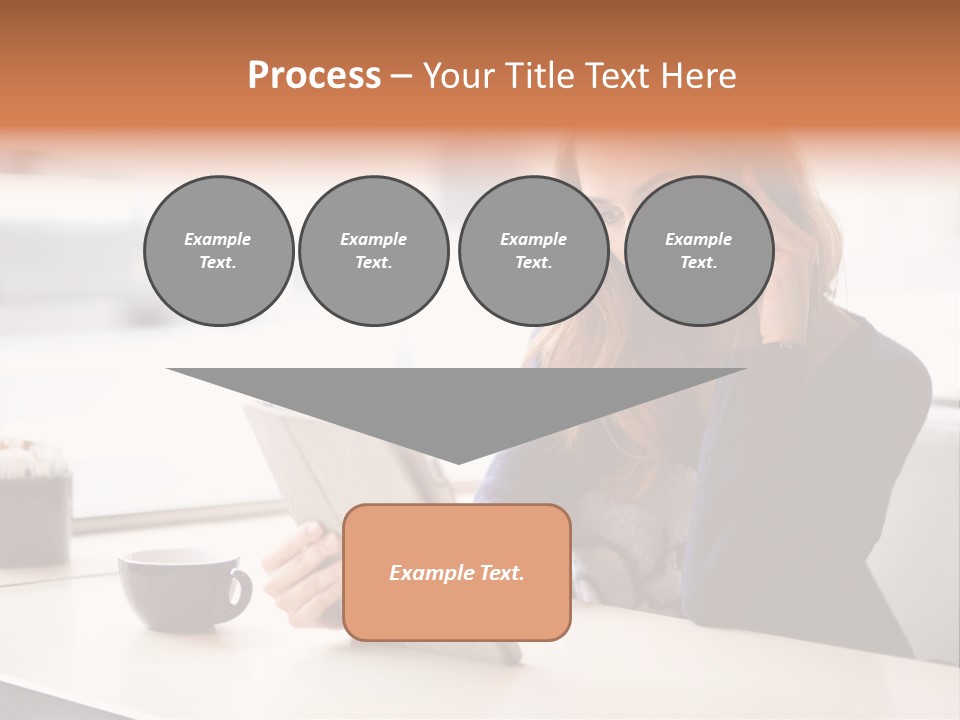 A Woman Sitting At A Table Talking On A Cell Phone PowerPoint Template