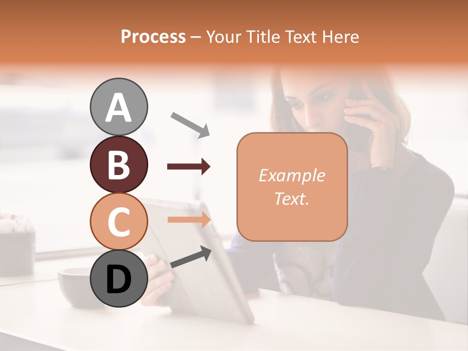 A Woman Sitting At A Table Talking On A Cell Phone PowerPoint Template