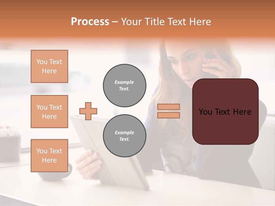 A Woman Sitting At A Table Talking On A Cell Phone PowerPoint Template