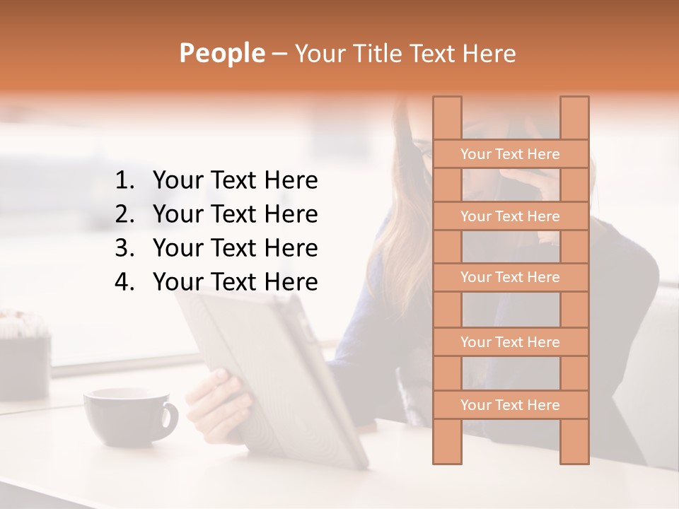 A Woman Sitting At A Table Talking On A Cell Phone PowerPoint Template