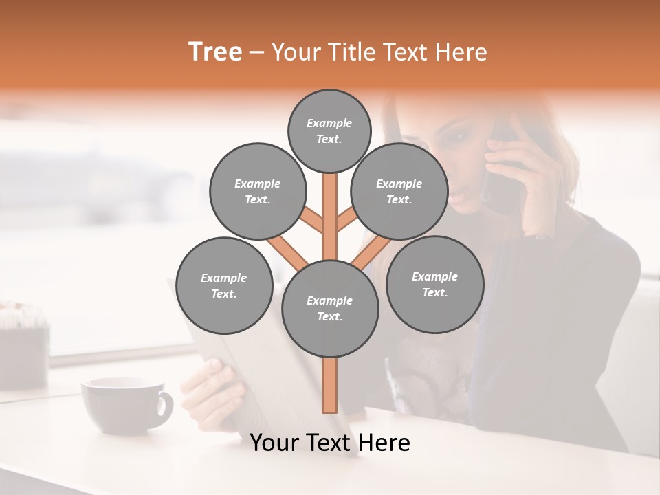 A Woman Sitting At A Table Talking On A Cell Phone PowerPoint Template