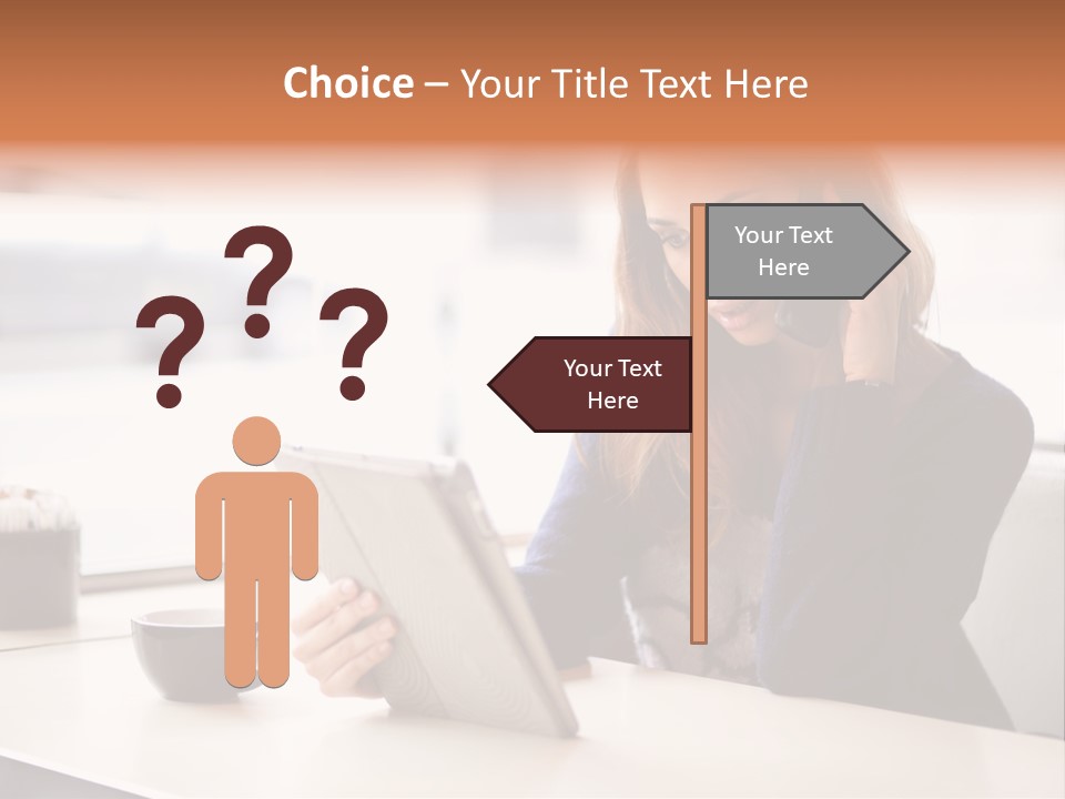 A Woman Sitting At A Table Talking On A Cell Phone PowerPoint Template