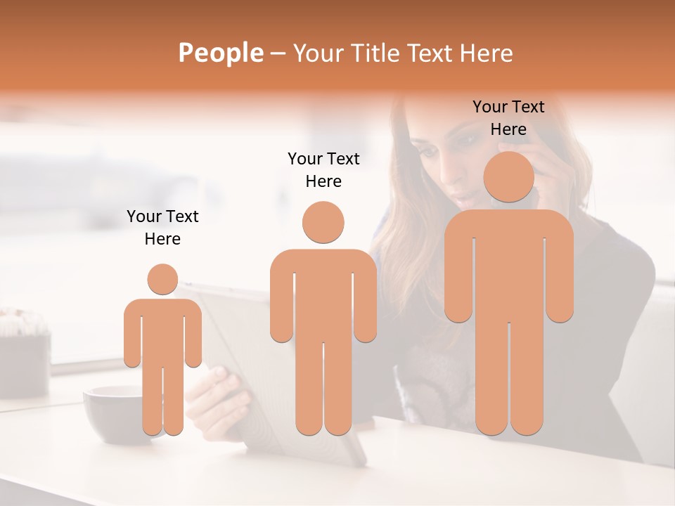 A Woman Sitting At A Table Talking On A Cell Phone PowerPoint Template
