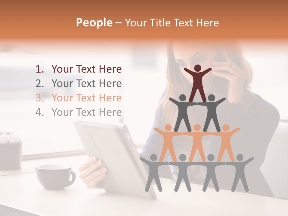 A Woman Sitting At A Table Talking On A Cell Phone PowerPoint Template