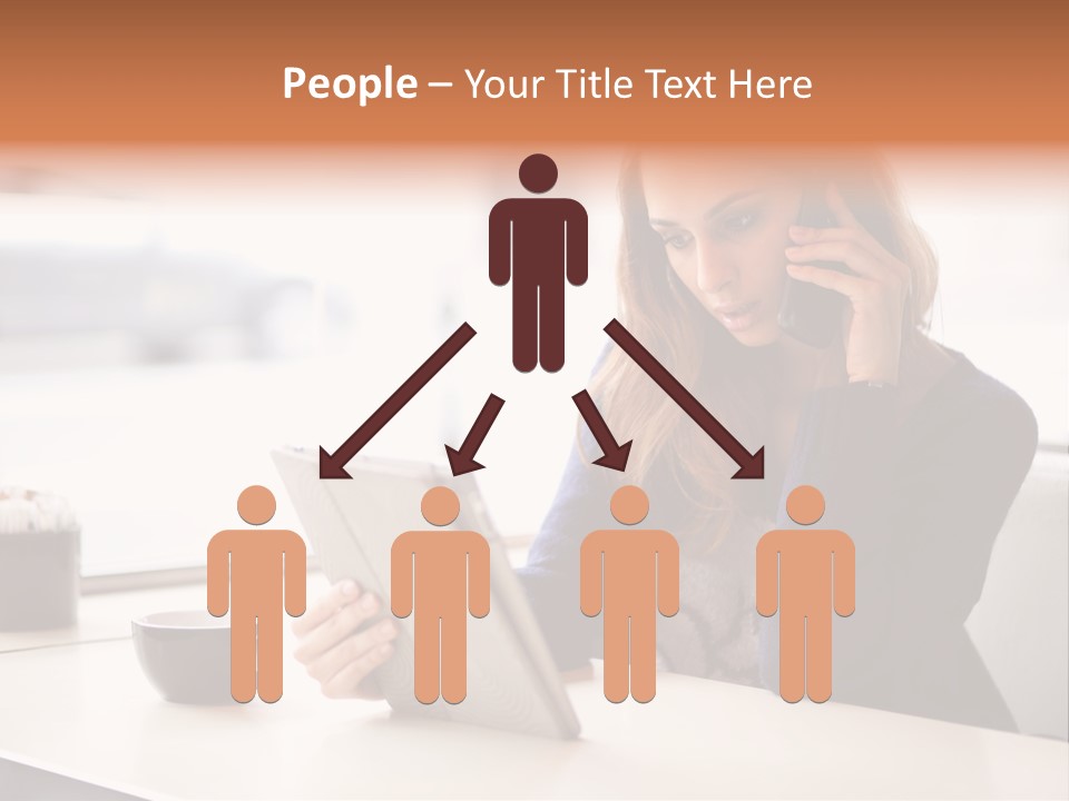 A Woman Sitting At A Table Talking On A Cell Phone PowerPoint Template