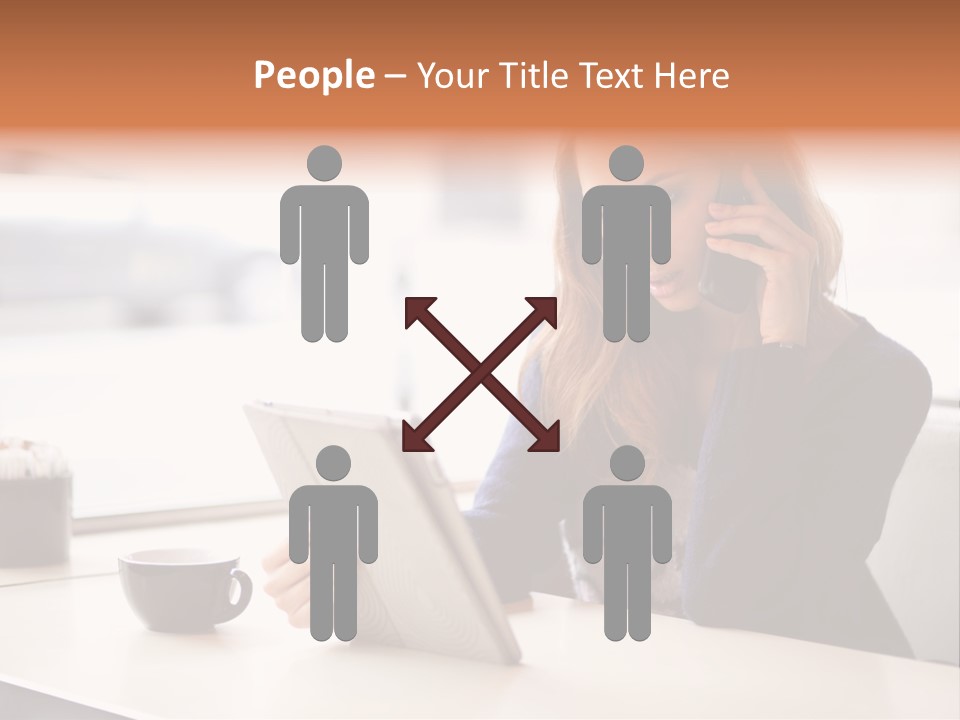 A Woman Sitting At A Table Talking On A Cell Phone PowerPoint Template