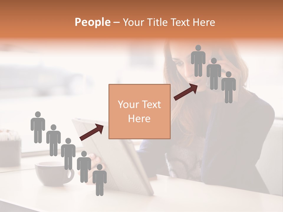 A Woman Sitting At A Table Talking On A Cell Phone PowerPoint Template