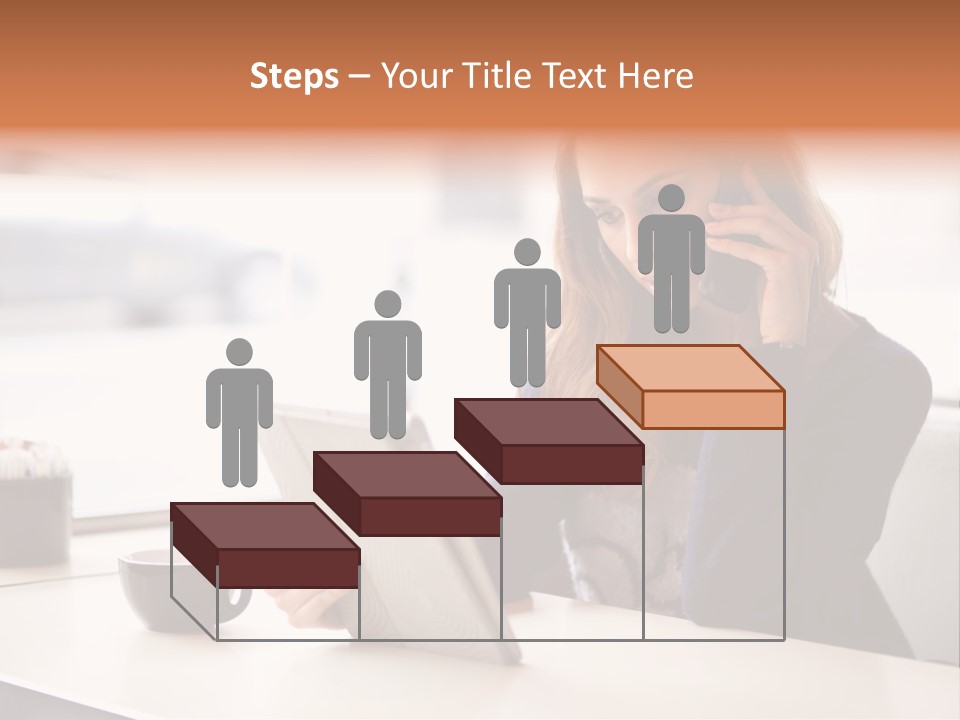 A Woman Sitting At A Table Talking On A Cell Phone PowerPoint Template