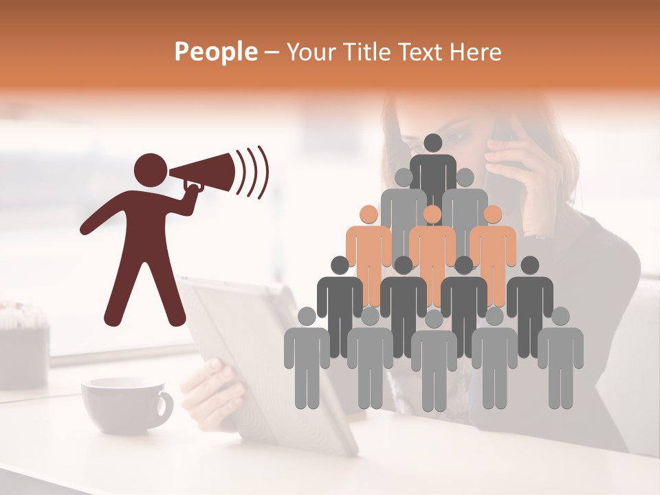 A Woman Sitting At A Table Talking On A Cell Phone PowerPoint Template