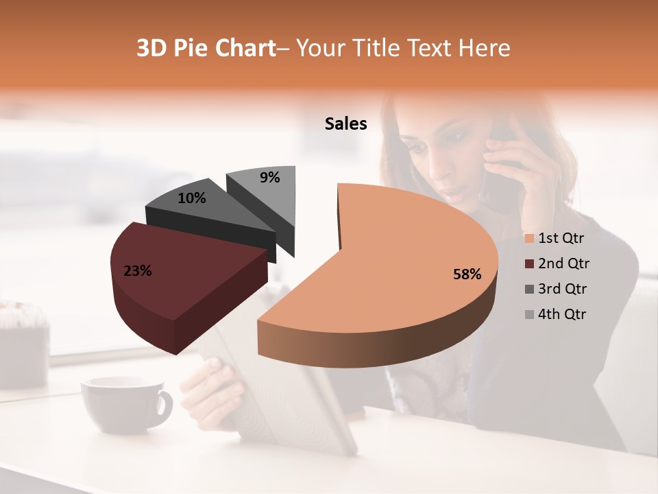 A Woman Sitting At A Table Talking On A Cell Phone PowerPoint Template