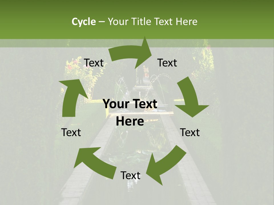 A Formal Garden With A Fountain In The Middle Of It PowerPoint Template