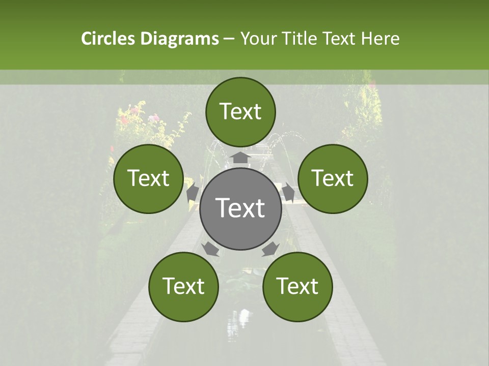 A Formal Garden With A Fountain In The Middle Of It PowerPoint Template