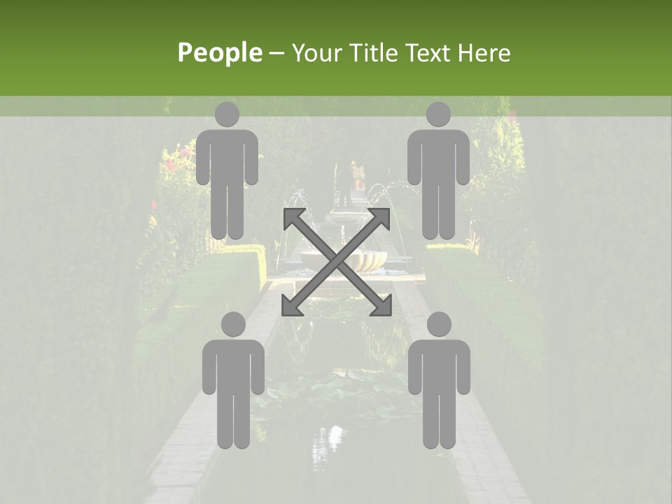 A Formal Garden With A Fountain In The Middle Of It PowerPoint Template