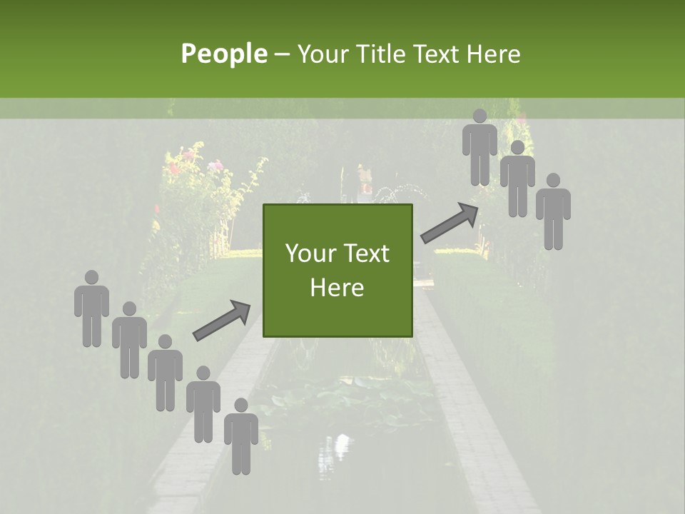 A Formal Garden With A Fountain In The Middle Of It PowerPoint Template