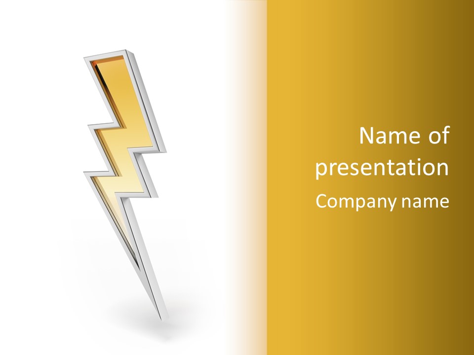 A Lightning Bolt On A White And Gold Background PowerPoint Template