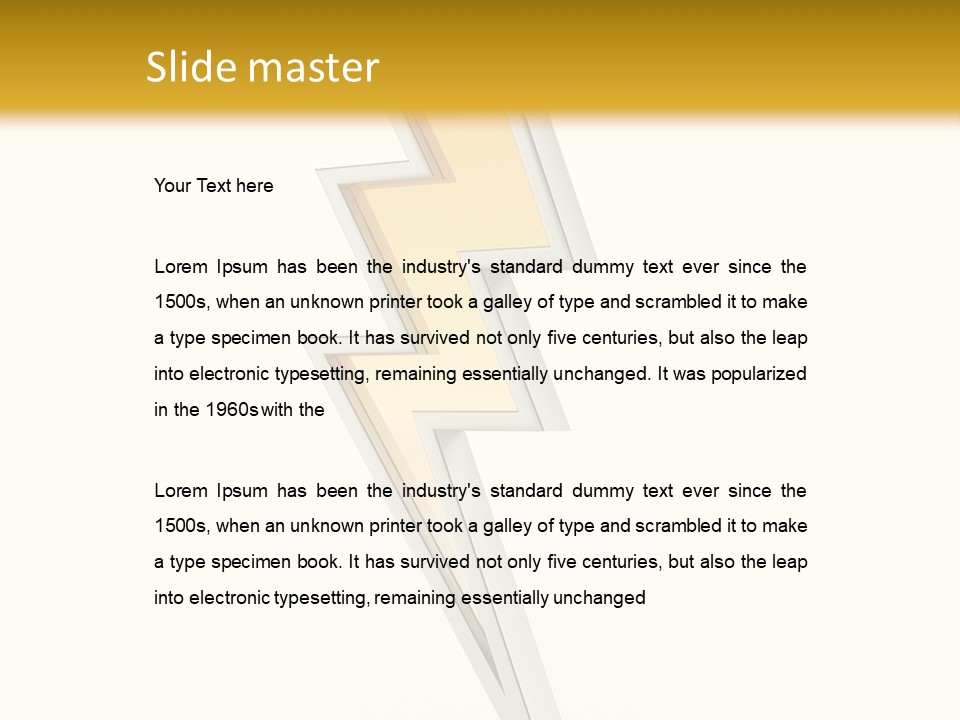 A Lightning Bolt On A White And Gold Background PowerPoint Template