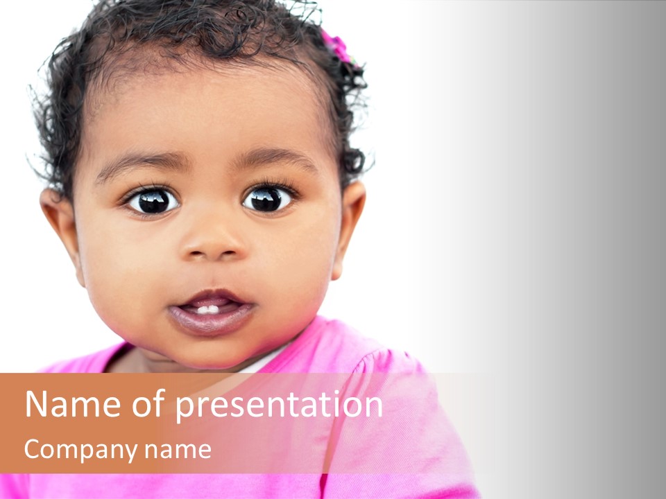 A Baby Girl In A Pink Shirt Is Looking At The Camera PowerPoint Template