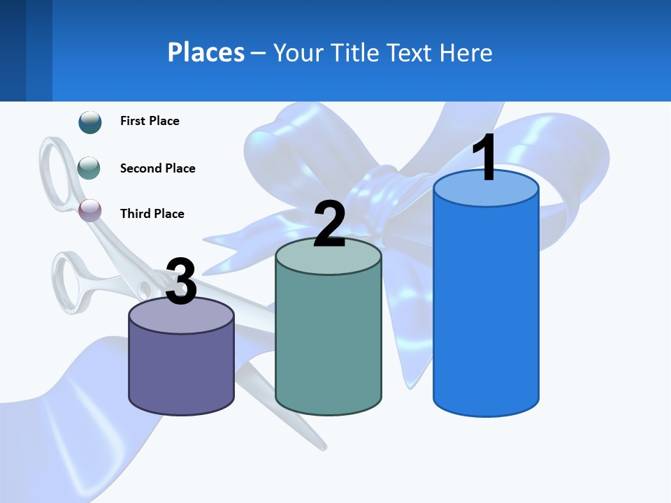 A Blue Ribbon With A Pair Of Scissors On It PowerPoint Template