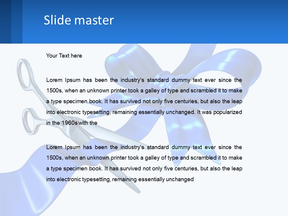 A Blue Ribbon With A Pair Of Scissors On It PowerPoint Template