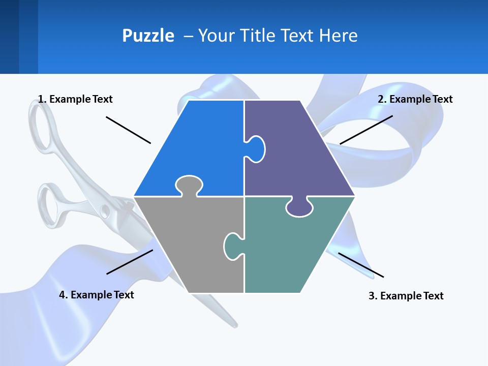 A Blue Ribbon With A Pair Of Scissors On It PowerPoint Template