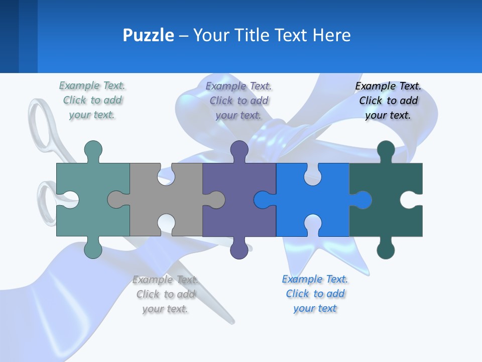 A Blue Ribbon With A Pair Of Scissors On It PowerPoint Template