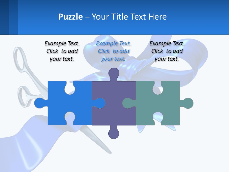 A Blue Ribbon With A Pair Of Scissors On It PowerPoint Template