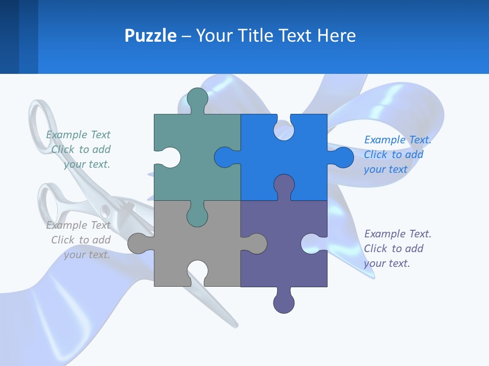 A Blue Ribbon With A Pair Of Scissors On It PowerPoint Template
