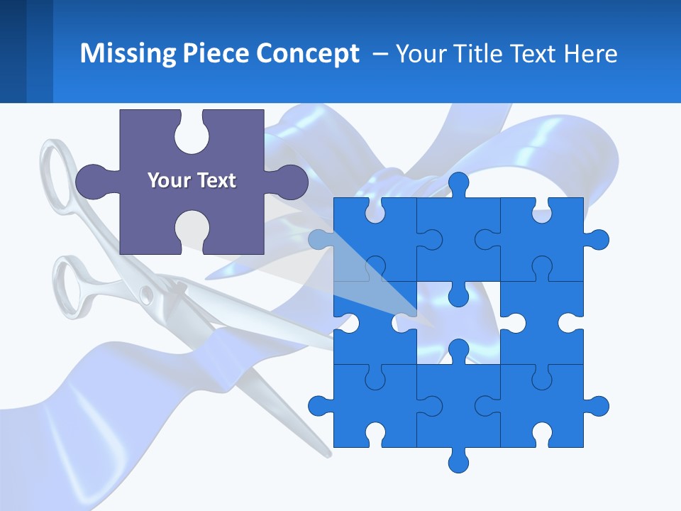 A Blue Ribbon With A Pair Of Scissors On It PowerPoint Template