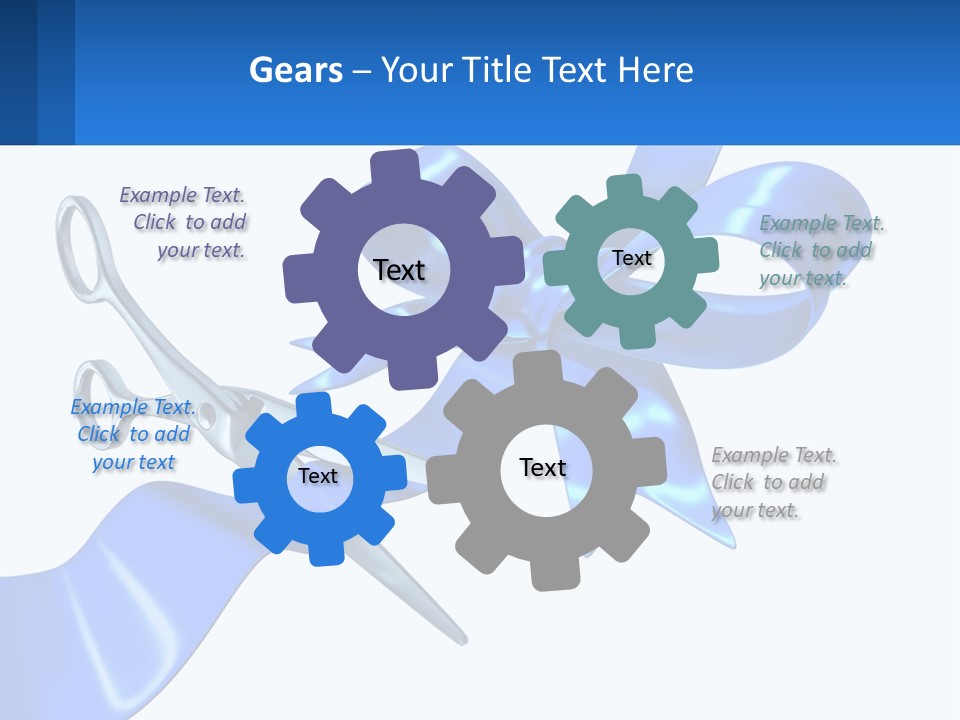 A Blue Ribbon With A Pair Of Scissors On It PowerPoint Template