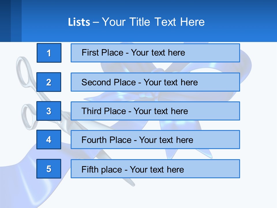 A Blue Ribbon With A Pair Of Scissors On It PowerPoint Template