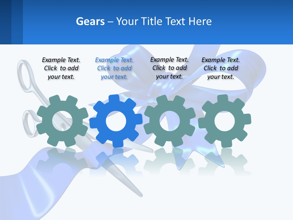 A Blue Ribbon With A Pair Of Scissors On It PowerPoint Template