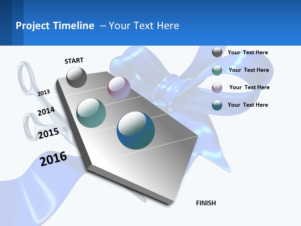 A Blue Ribbon With A Pair Of Scissors On It PowerPoint Template