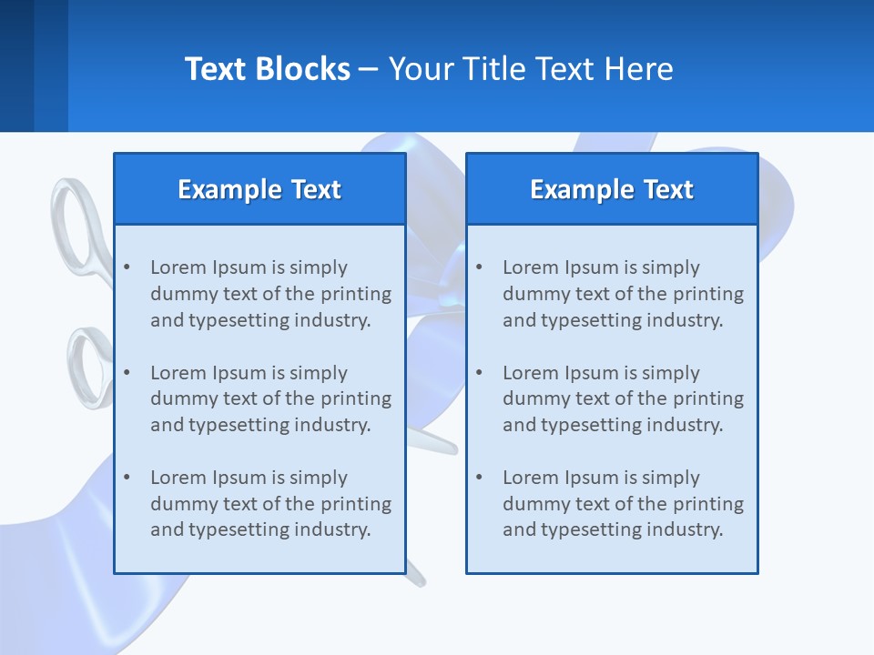 A Blue Ribbon With A Pair Of Scissors On It PowerPoint Template