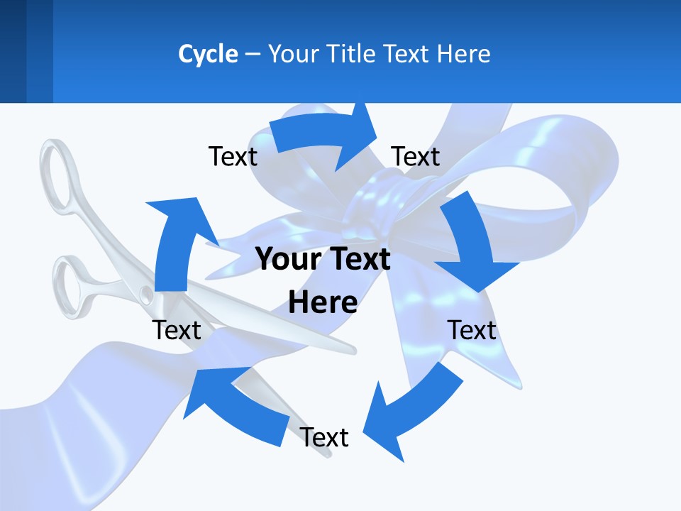 A Blue Ribbon With A Pair Of Scissors On It PowerPoint Template