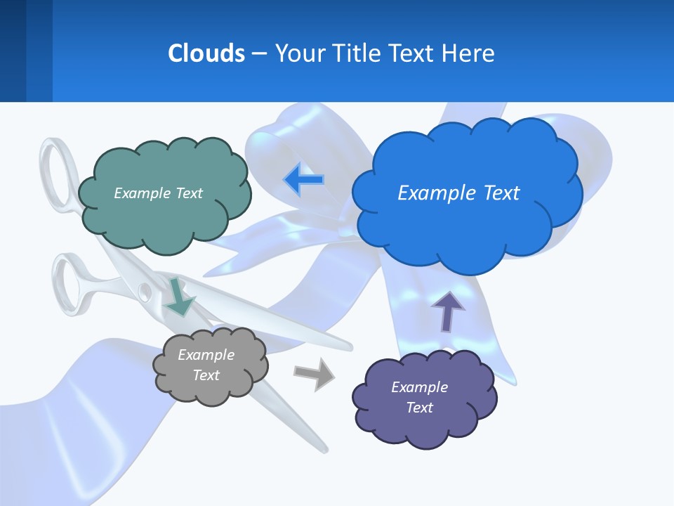 A Blue Ribbon With A Pair Of Scissors On It PowerPoint Template
