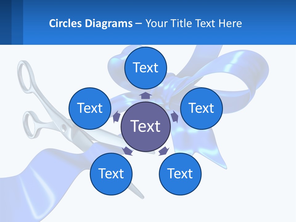A Blue Ribbon With A Pair Of Scissors On It PowerPoint Template