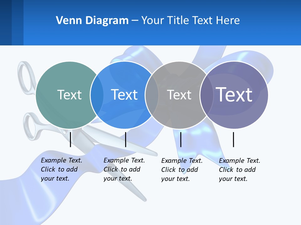 A Blue Ribbon With A Pair Of Scissors On It PowerPoint Template