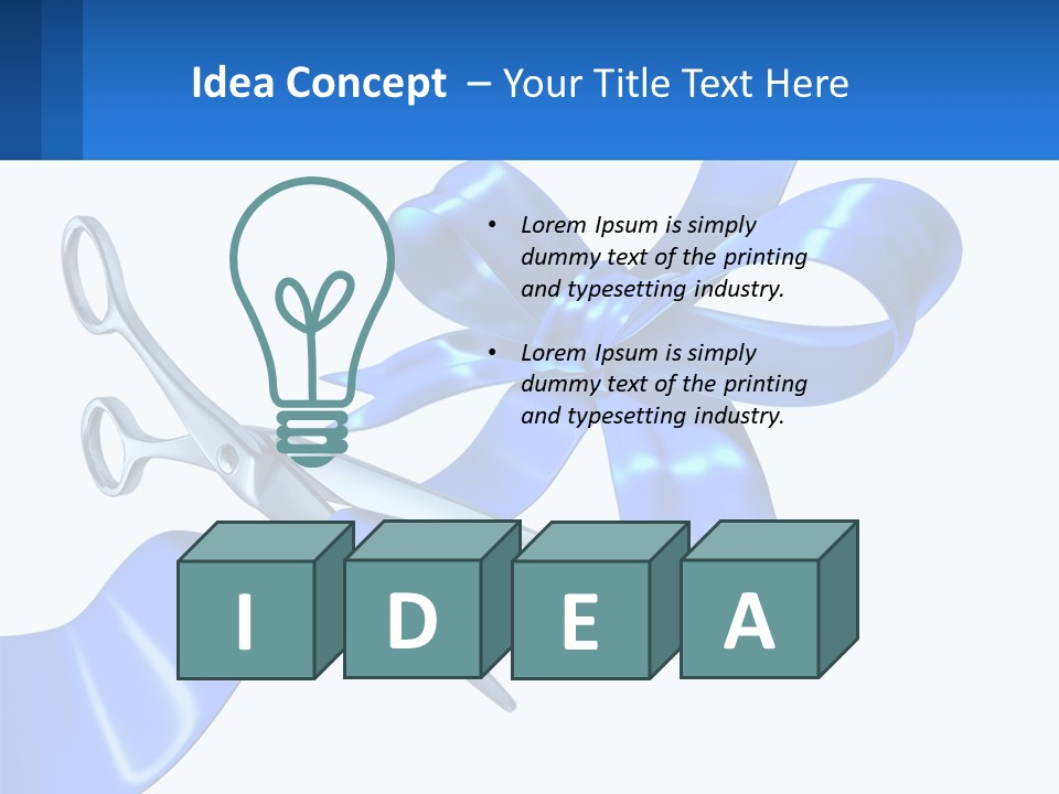 A Blue Ribbon With A Pair Of Scissors On It PowerPoint Template