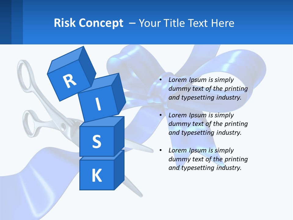 A Blue Ribbon With A Pair Of Scissors On It PowerPoint Template