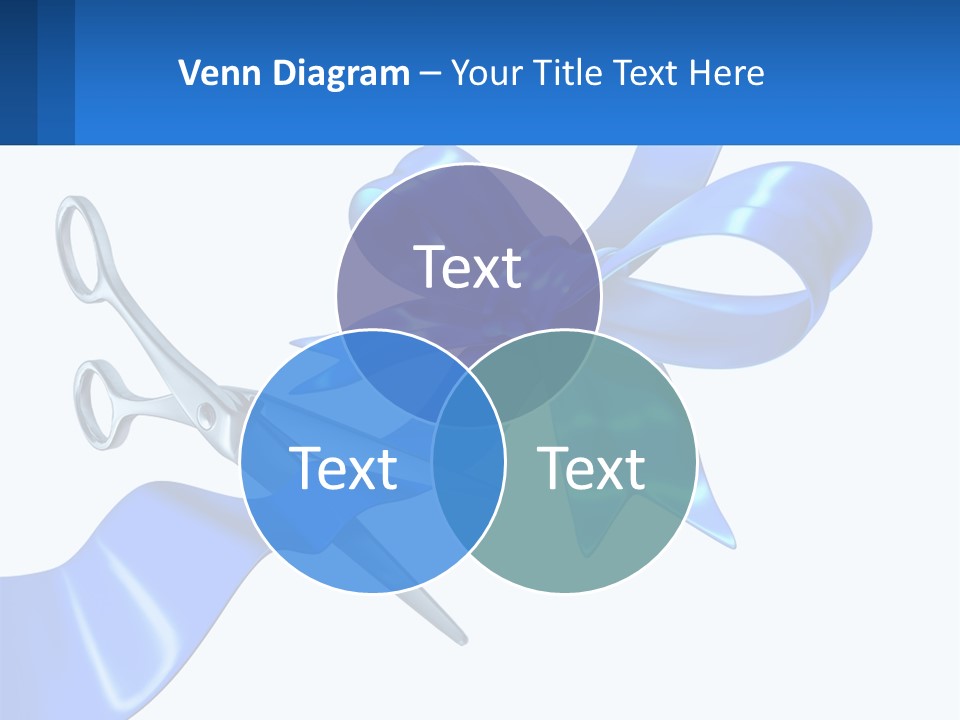 A Blue Ribbon With A Pair Of Scissors On It PowerPoint Template