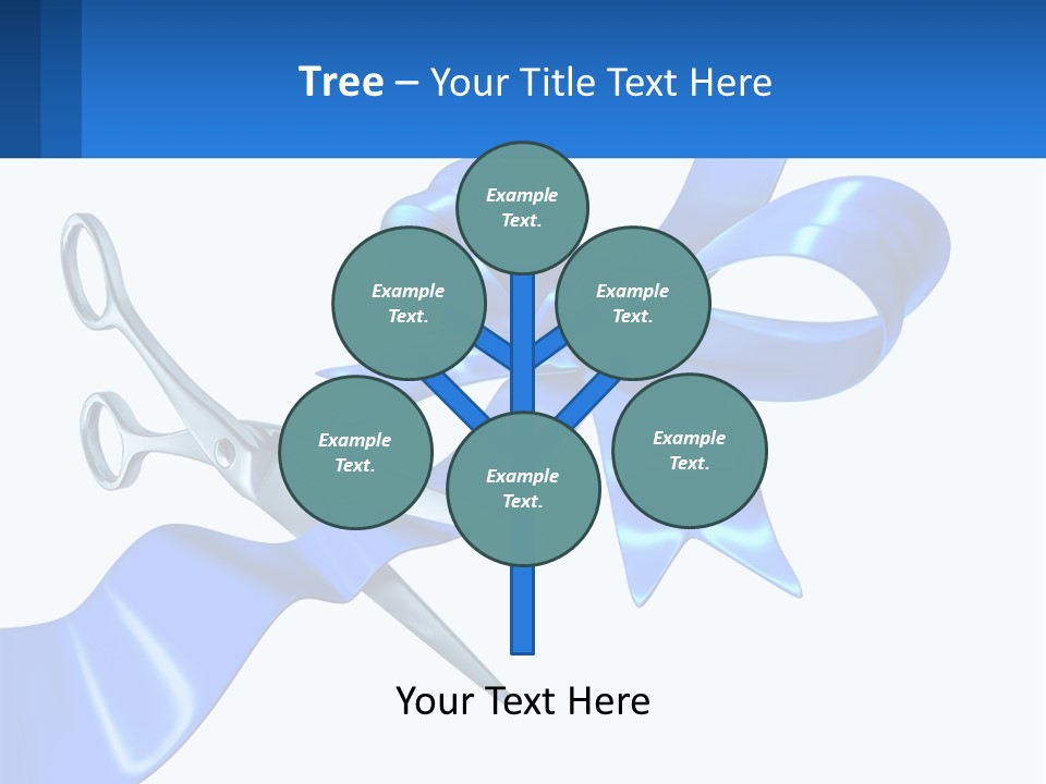 A Blue Ribbon With A Pair Of Scissors On It PowerPoint Template