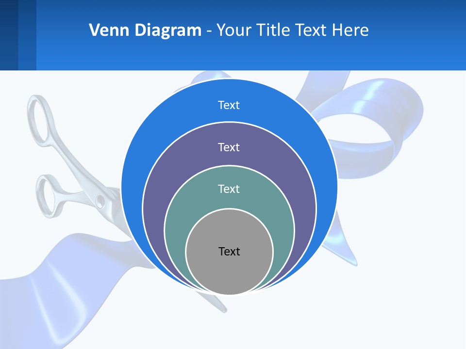 A Blue Ribbon With A Pair Of Scissors On It PowerPoint Template