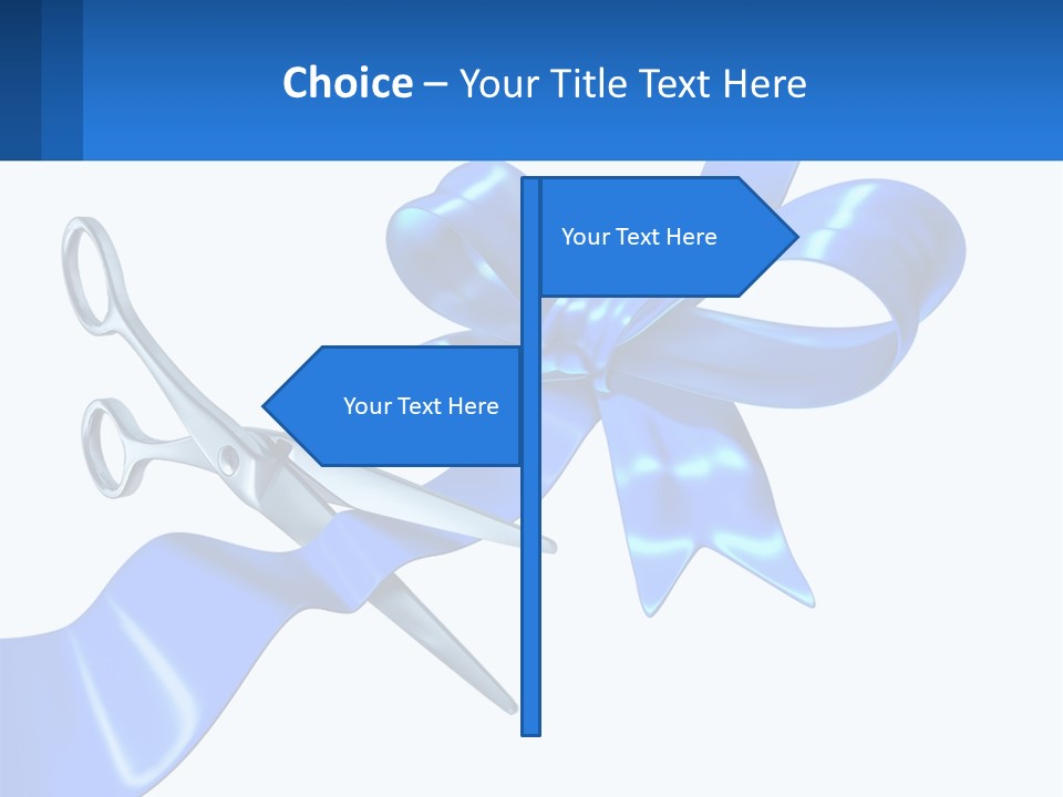 A Blue Ribbon With A Pair Of Scissors On It PowerPoint Template