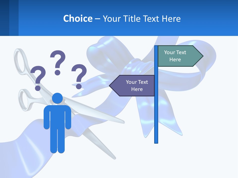 A Blue Ribbon With A Pair Of Scissors On It PowerPoint Template