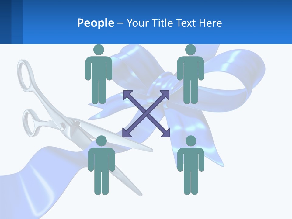 A Blue Ribbon With A Pair Of Scissors On It PowerPoint Template