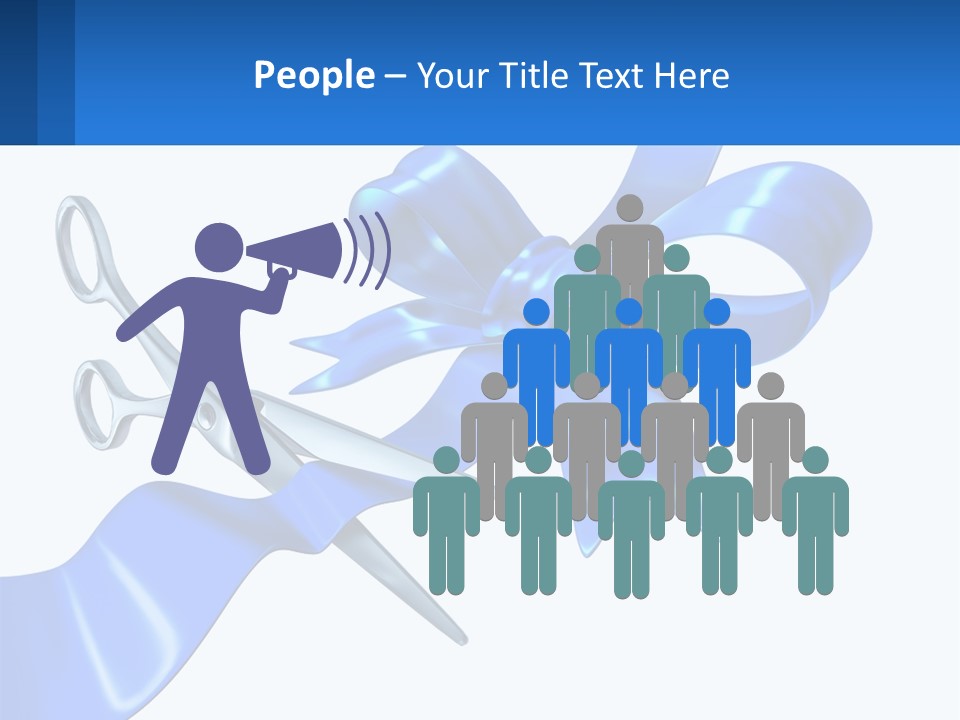 A Blue Ribbon With A Pair Of Scissors On It PowerPoint Template