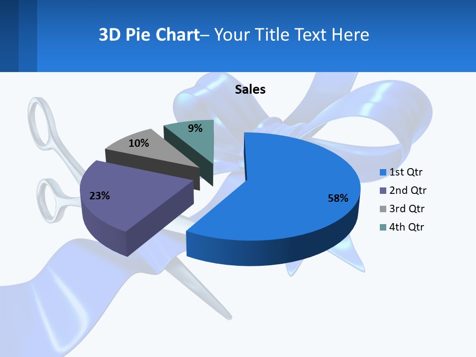 A Blue Ribbon With A Pair Of Scissors On It PowerPoint Template