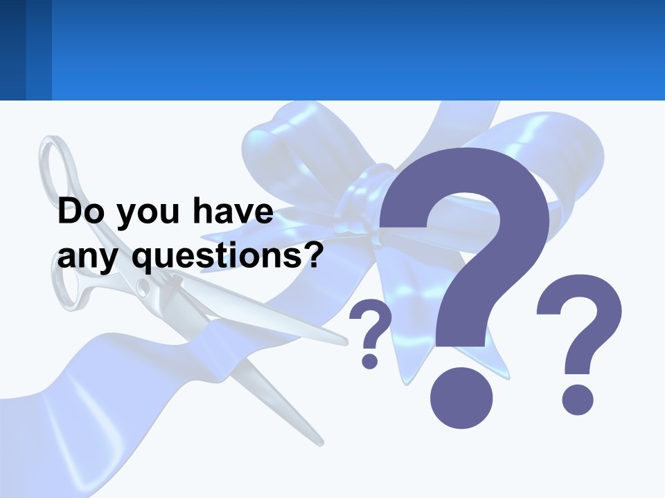 A Blue Ribbon With A Pair Of Scissors On It PowerPoint Template