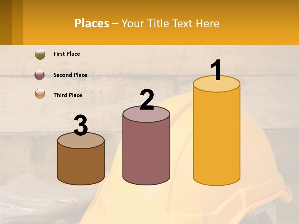 A Yellow Hard Hat Sitting On Top Of A Wooden Table PowerPoint Template